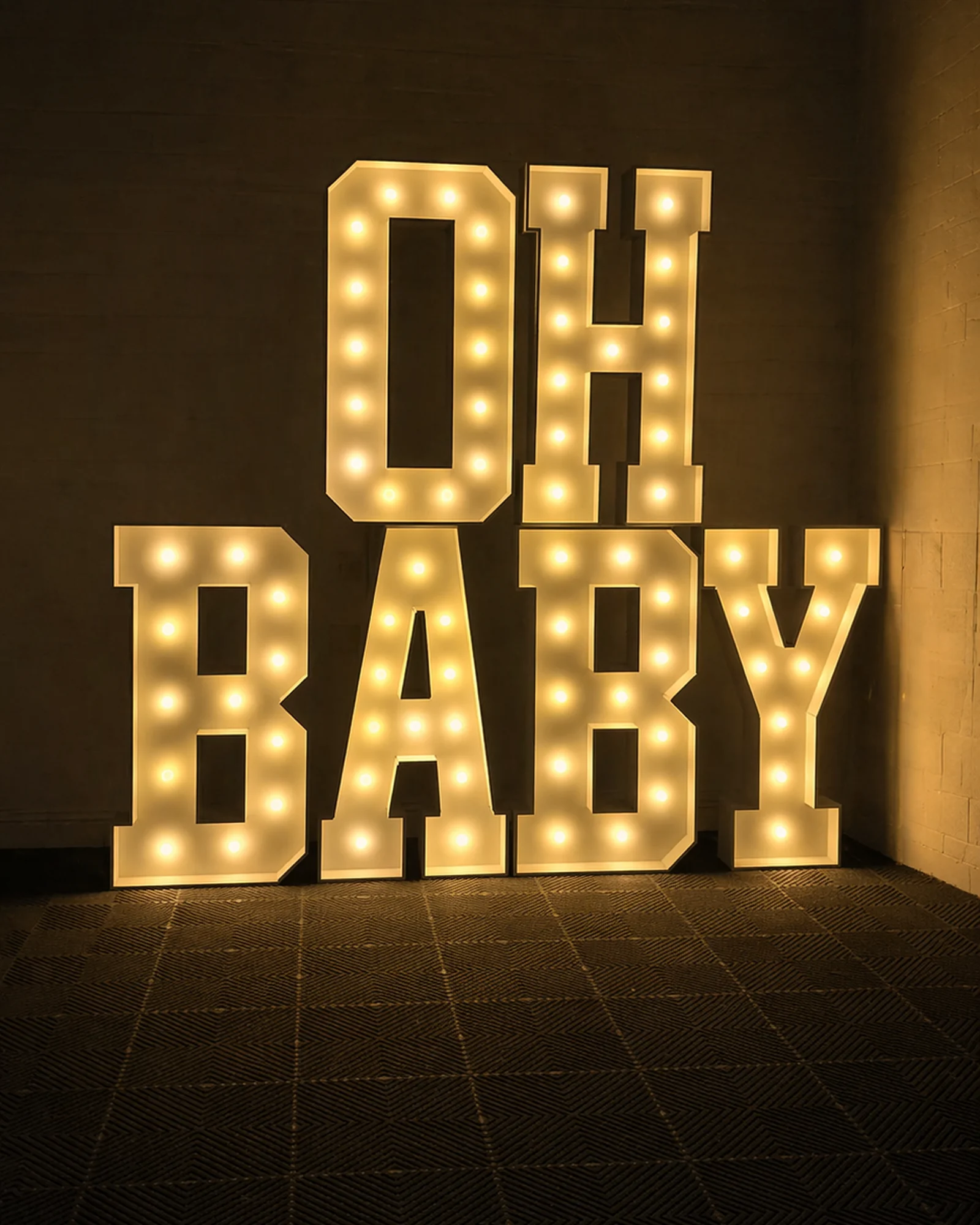 OH BABY 4ft marquee letters in warm white — illustration