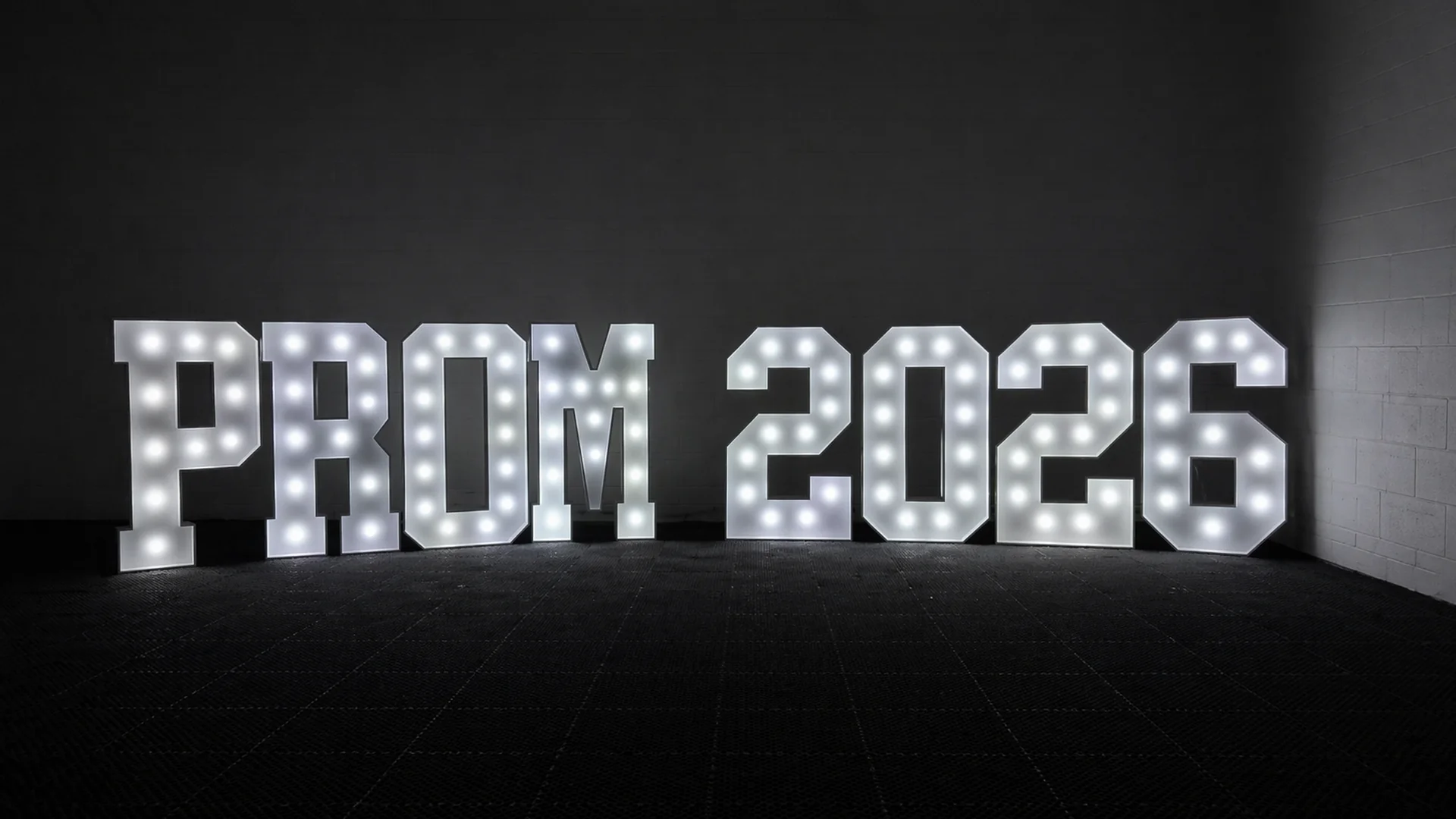 PROM 2026 4ft marquee in cool white — illustration
